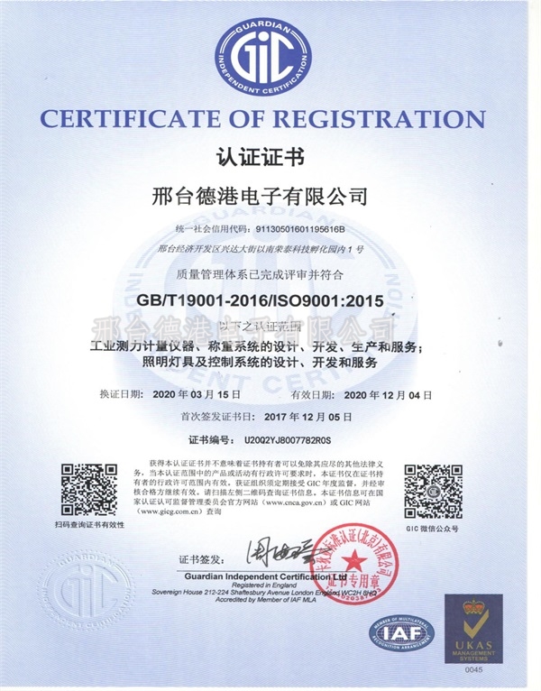 Certificate of Quality Management System